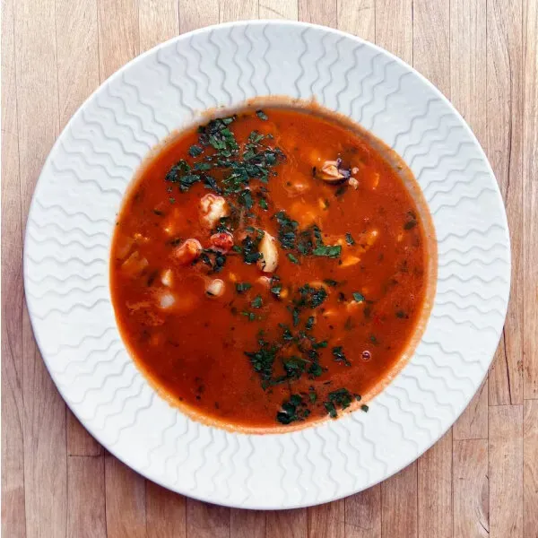 Tomato soup with seafood